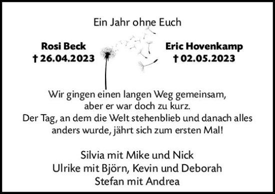Traueranzeige von Eric Hovenkamp von Hochheimer Zeitung