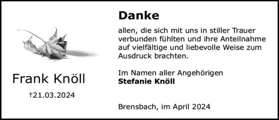 Traueranzeige von Frank Knöll von Odenwälder Echo