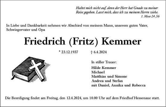 Traueranzeige von Friedrich Kemmer von Groß-Gerauer Echo