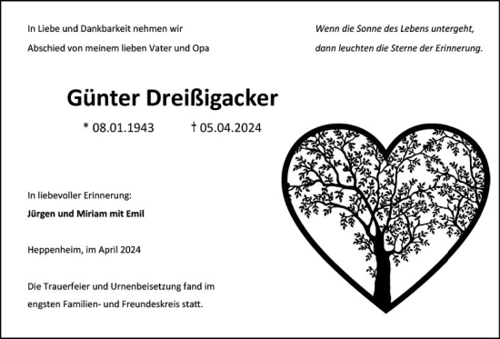 Traueranzeige von Günter Dreißigacker von Starkenburger Echo