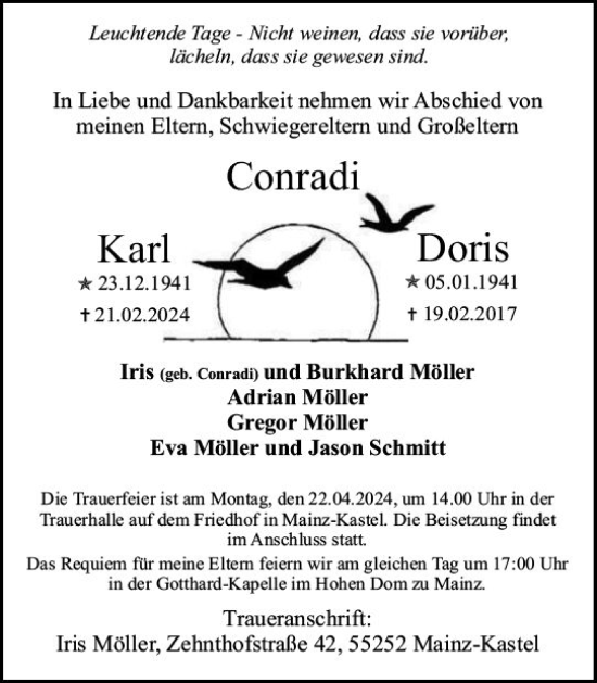 Traueranzeige von Karl Conradi von Allgemeine Zeitung Mainz