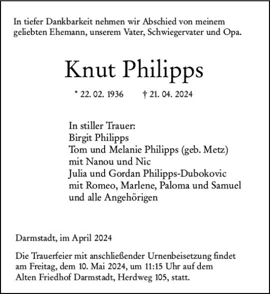 Traueranzeige von Knut Philipps von Darmstädter Echo