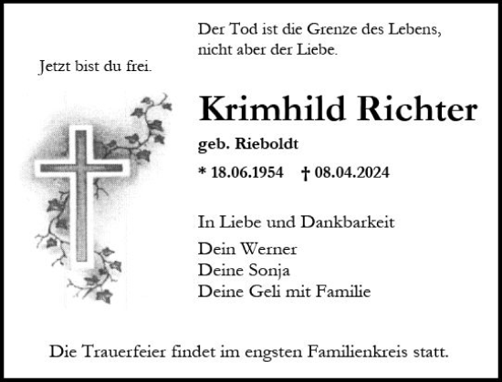 Traueranzeige von Krimhild Richter von Allgemeine Zeitung Mainz