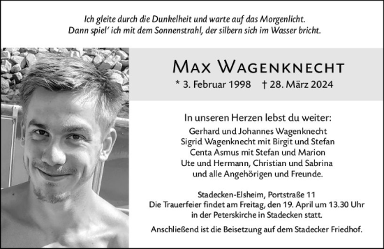 Traueranzeige von Max Wagenknecht von Allgemeine Zeitung Mainz