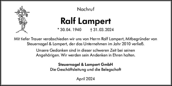 Traueranzeige von Ralf Lampert von Darmstädter Echo