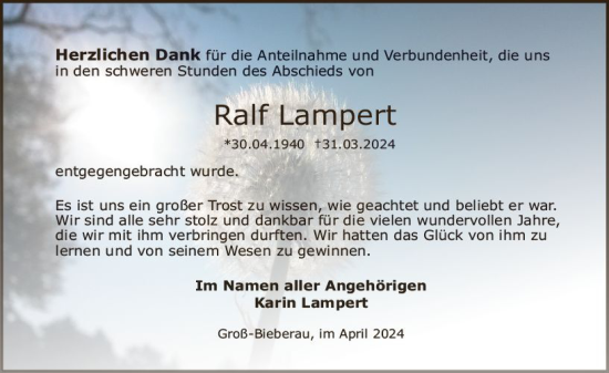 Traueranzeige von Ralf Lampert von Darmstädter Echo
