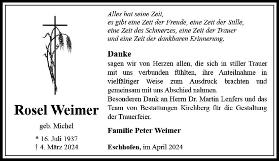 Traueranzeige von Rosel Weimer von Nassauische Neue Presse