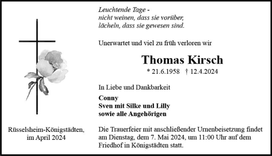Traueranzeige von Thomas Kirsch von Rüsselsheimer Echo