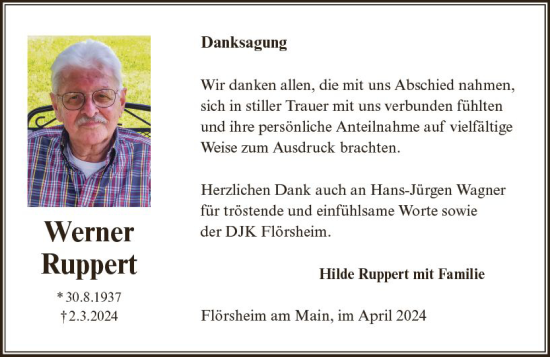 Traueranzeige von Werner Ruppert von Rüsselsheimer Echo