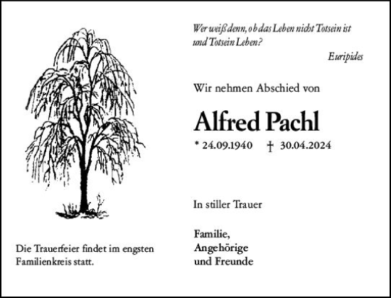 Traueranzeige von Alfred Pachl von Weilburger Tageblatt