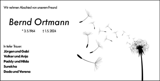 Traueranzeige von Bernd Ortmann von Darmstädter Echo