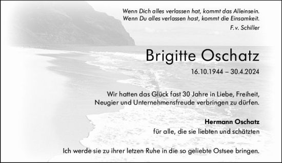 Traueranzeige von Brigitte Oschatz von Darmstädter Echo