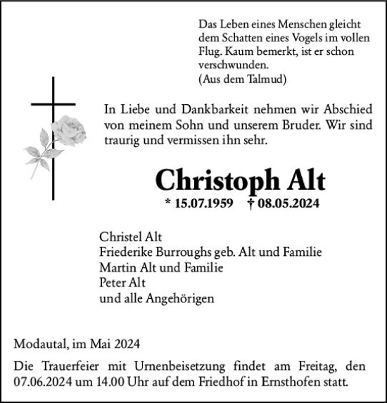 Traueranzeige von Christoph Alt von Darmstädter Echo
