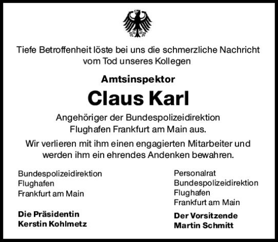 Traueranzeige von Claus Karl von Odenwälder Echo