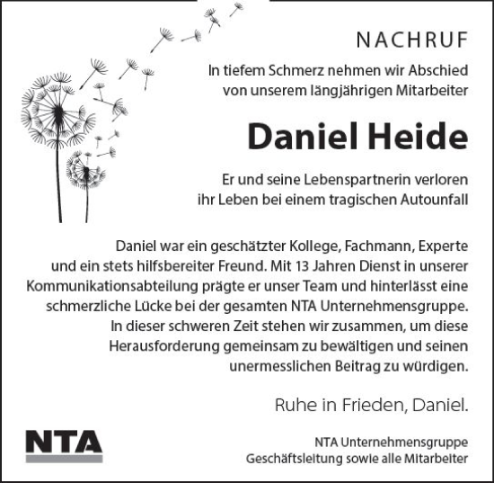 Traueranzeige von Daniel Heide von Allgemeine Zeitung Alzey