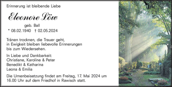 Traueranzeige von Eleonre Löw von Odenwälder Echo