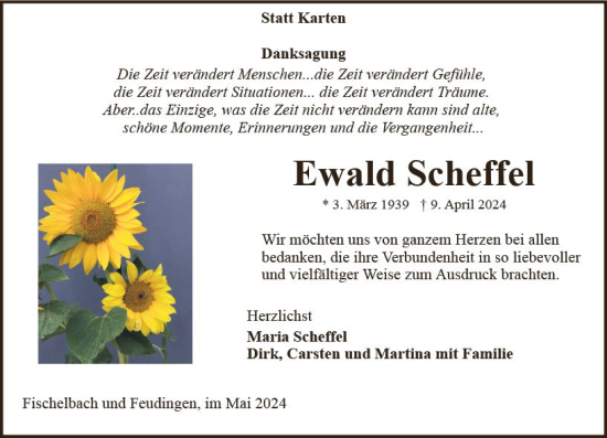 Traueranzeige von Ewald Scheffel von Hinterländer Anzeiger
