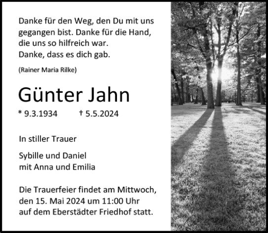 Traueranzeige von Günter Jahn von Darmstädter Echo