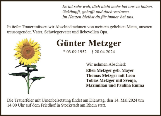 Traueranzeige von Günter Metzger von Groß-Gerauer Echo