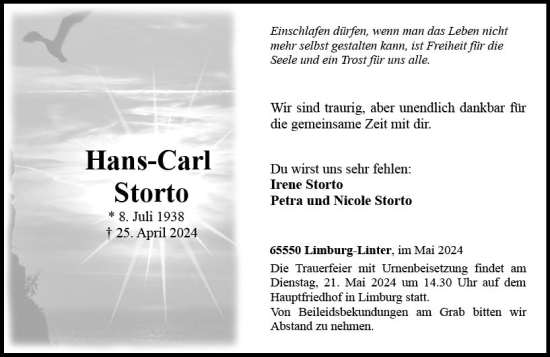 Traueranzeige von Hans-Carl Storto von Nassauische Neue Presse