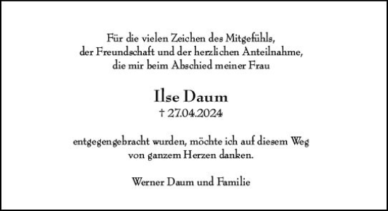 Traueranzeige von Ilse Daum von Rüsselsheimer Echo