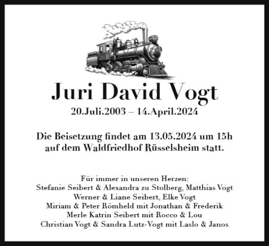 Traueranzeige von Juri David Vogt von Rüsselsheimer Echo