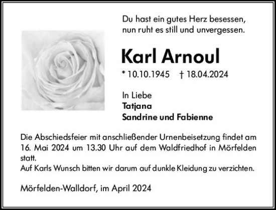 Traueranzeige von Karl Arnoul von Groß-Gerauer Echo