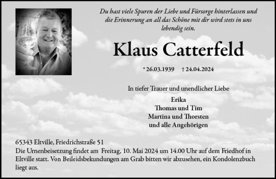 Traueranzeige von Klaus Catterfeld von Rheingau Kurier