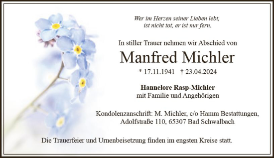Traueranzeige von Manfred Michler von Wiesbadener Kurier
