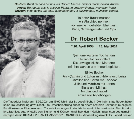 Traueranzeige von Robert Becker von Allgemeine Zeitung Mainz