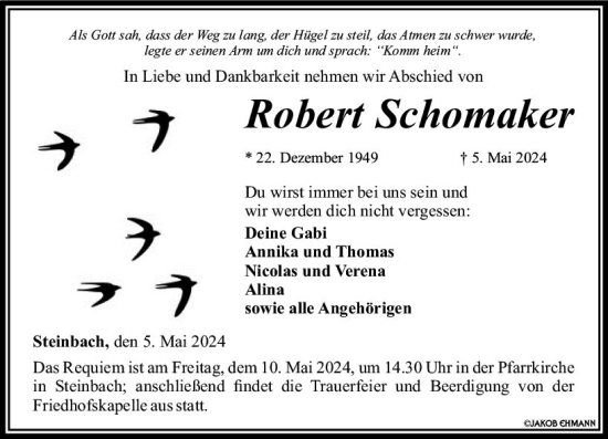 Traueranzeige von Robert Schomaker von Nassauische Neue Presse