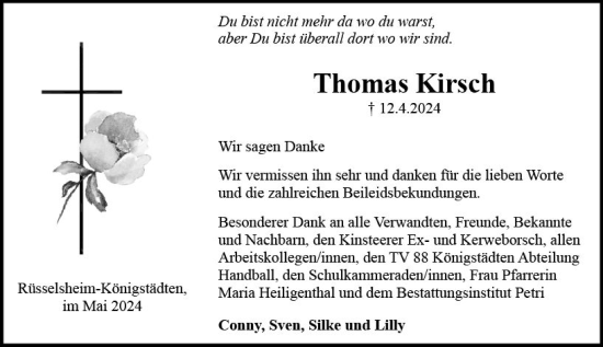 Traueranzeige von Thomas Kirsch von Rüsselsheimer Echo