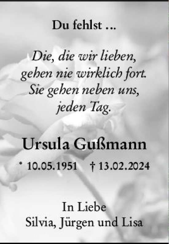 Traueranzeige von Ursula Gußmann von Darmstädter Echo