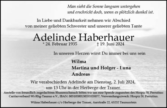 Traueranzeige von Adelinde Haberhauer von Idsteiner Land/Untertaunus