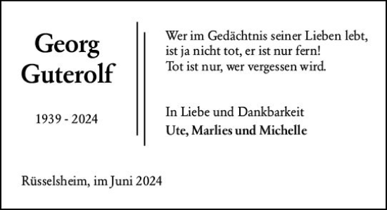 Traueranzeige von Georg Guterolf von Rüsselsheimer Echo