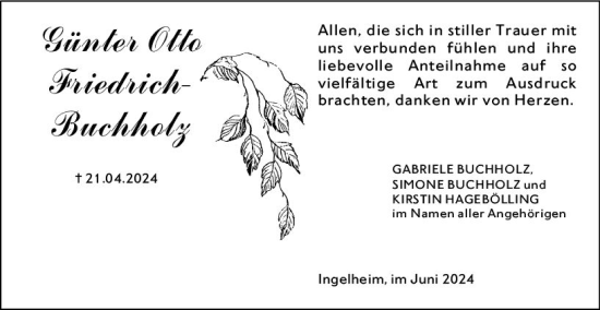 Traueranzeige von Gpnter Otto Friedrich-Buchholz von Allgemeine Zeitung Bingen/Ingelheim