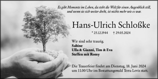 Traueranzeige von Hans-Ulrich Schloßke von Wiesbadener Kurier
