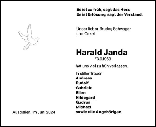 Traueranzeige von Harald Janda von Allgemeine Zeitung Mainz