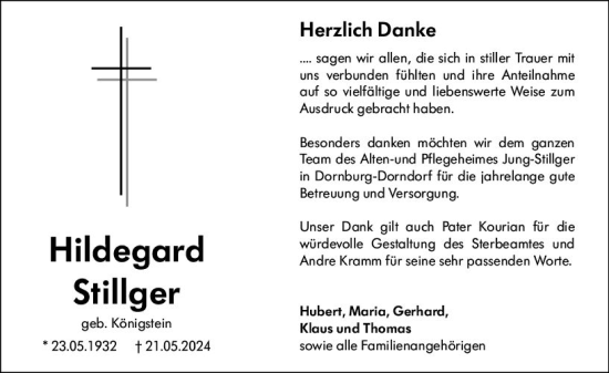Traueranzeige von Hildegard Stillger von Nassauische Neue Presse