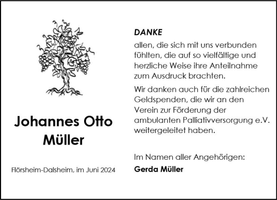 Traueranzeige von Johannes Otto Müller von Wormser Zeitung