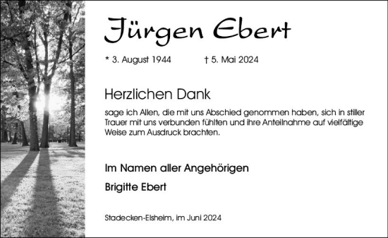 Traueranzeige von Jürgen Ebert von Allgemeine Zeitung Mainz