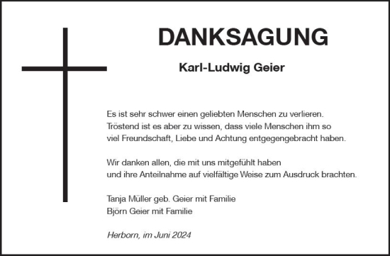 Traueranzeige von Karl-Ludwig Geier von Dill Block