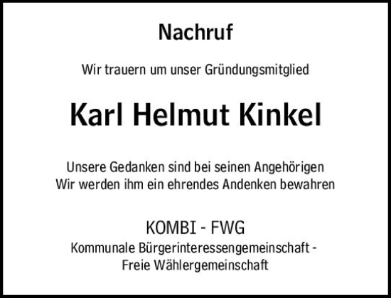 Traueranzeige von Karl Helmut Kinkel von Groß-Gerauer Echo