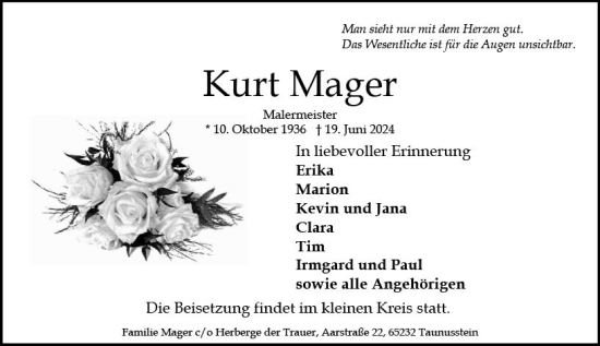 Traueranzeige von Kurt Mager von Wiesbadener Kurier