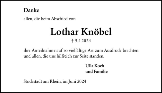 Traueranzeige von Lothar Knöbel von Groß-Gerauer Echo