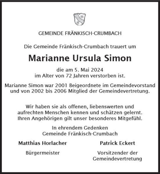 Traueranzeige von Marianne Ursula Simon von Odenwälder Echo