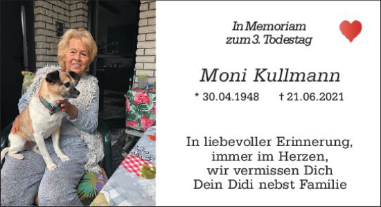 Traueranzeige von Moni Kullmann von Allgemeine Zeitung Mainz