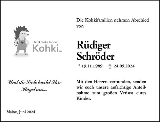 Traueranzeige von Rüdiger Schröder von Allgemeine Zeitung Mainz