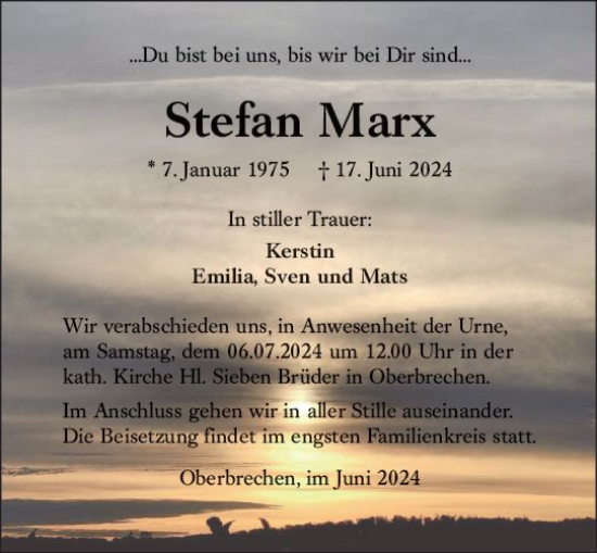 Traueranzeige von Stefan Marx von Camberger Anzeiger