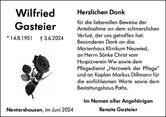 Traueranzeige von Wilfried Gasteier von Nassauische Neue Presse